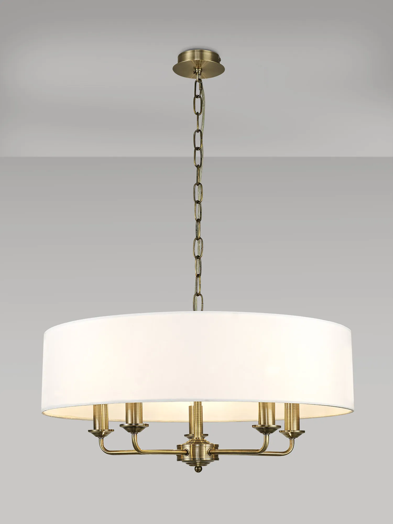 Banyan 60cm 5 Light Pendant Antique Brass; White DK0028  Deco Banyan AB WH